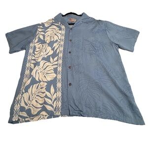 Hilo Hattie Shirt Mens 2XL Blue Hawaiian Monstera Floral Hawaii Aloha NWT Resort